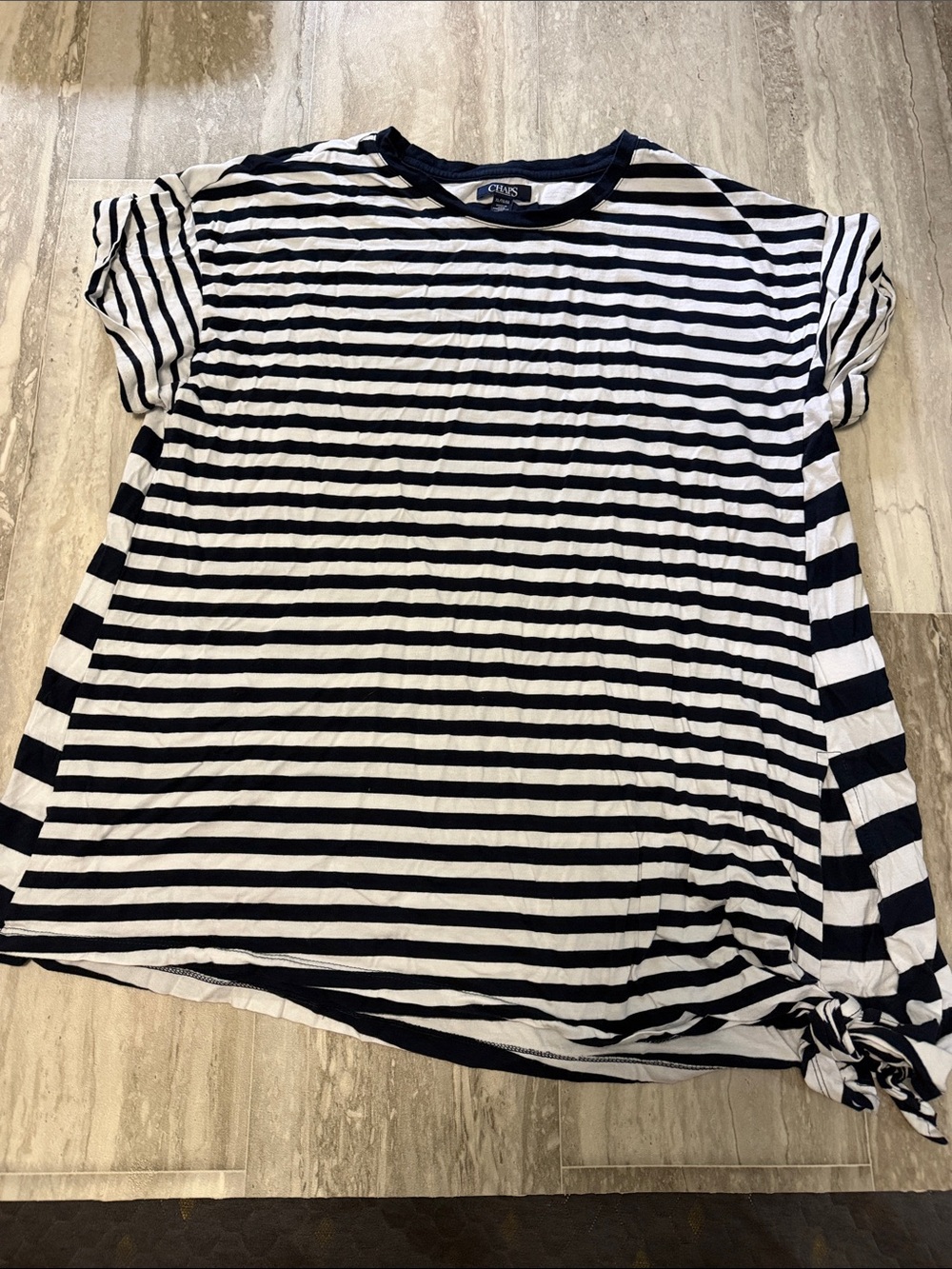 Chaps Navy & White Striped Short Sleeve Tee with Side Knot